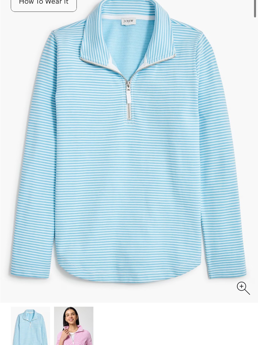 J. Crew Light Blue & White Striped Half-Zip Turtleneck Sweater